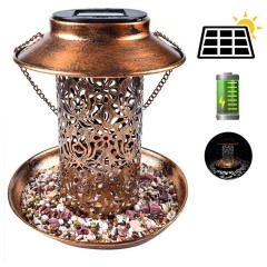 Milalit Solar Bird Hummingbird Feeder Hanging Metal Lantern with LED Light Hollow Carved Lamp for Outdoor Wide Animal Yard Decoration Hanging Metal Wild Bird Feeder Cardinals Garden Weather Resistance LED Lantern with S Hook Gift for Bird Lovers