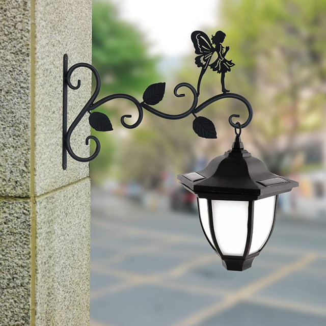 Milalit Decorative 3 Leaf Beauty Fairy Pattern Hanging Plants Bracket Bird Feeder Metal Iron Black Hanger Flower Basket Garden Wall Hook Iron Metal Fairy Beauty Design Decorative Brackets for Bird Nest Potted Plant Garden Street Lights Wind Chime