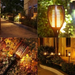 Milalit 96LED Solar Tiki Torches Flame Lights Dance Fire Mini Solar Powered Outdoor Garden Path Torch Stake Lamps Torch Light with Flickering Flame for Driveway Pathway Christmas Halloween Festival Decoration