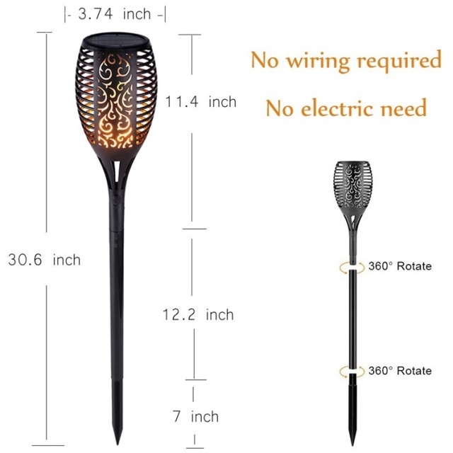 Milalit 96LED Solar Tiki Torches Flame Lights Dance Fire Mini Solar Powered Outdoor Garden Path Torch Stake Lamps Torch Light with Flickering Flame for Driveway Pathway Christmas Halloween Festival Decoration