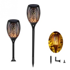 Milalit 96LED Solar Tiki Torches Flame Lights Dance Fire Mini Solar Powered Outdoor Garden Path Torch Stake Lamps Torch Light with Flickering Flame for Driveway Pathway Christmas Halloween Festival Decoration