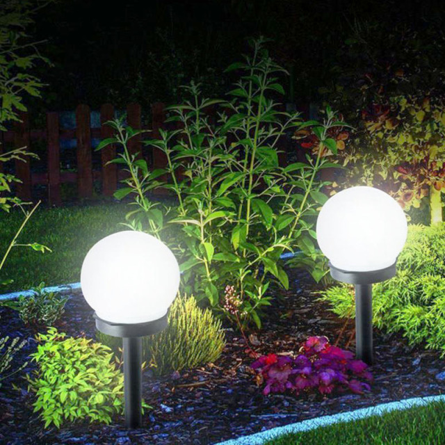 Milalit Solar Powered Globe Garden Round Ball Waterproof Yard Lights for Park Patio Walkway Landscape In-Ground Spike Pathway Lawn Dusk to Dawn Solar Light Bulbs with Spike Sunlight Power Globe Landscape Light for Fence Wall Lawn Auto On Off