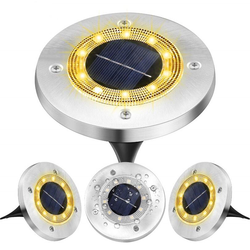 Milalit Solar Ground Lights Outdoor 8 LED SMD5050 Waterproof Stainless Steel Lawn Lights with Rippled Cover for Garden Yard Pathway Driveway Decoration