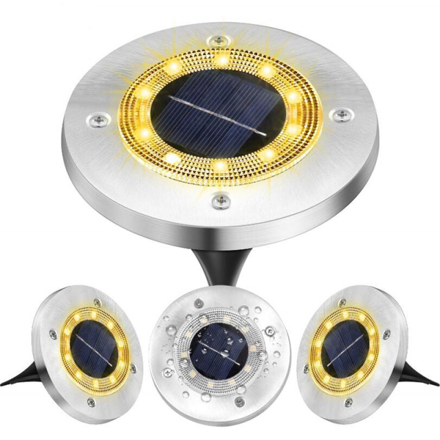 Milalit Solar Ground Lights Outdoor 8 LED SMD5050 Waterproof Stainless Steel Lawn Lights with Rippled Cover for Garden Yard Pathway Driveway Decoration