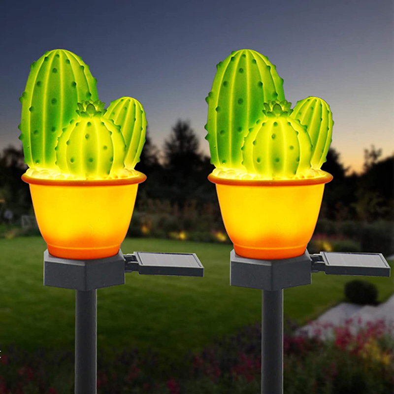 Milalit New Solar Decorative Green Cactus Plant Pot Lamp LED ABS Artificial 3 Heads Flowerpot Stake Light for Garden Lawn Pathway Porch Outdoor LED Warm Artificial Cactus Green Plant Lamp Weatherproof Garden Lawn Stake Light for Yard Park Festival