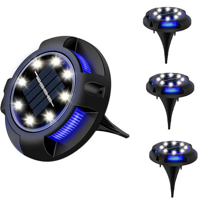 Milalit Upgrade Ground Solar Lights Outdoor Waterproof Dusk to Dawn 8LED 4pcs RGB Blue Lamps for Garden Yard Pathway Driveway Lawn Patio