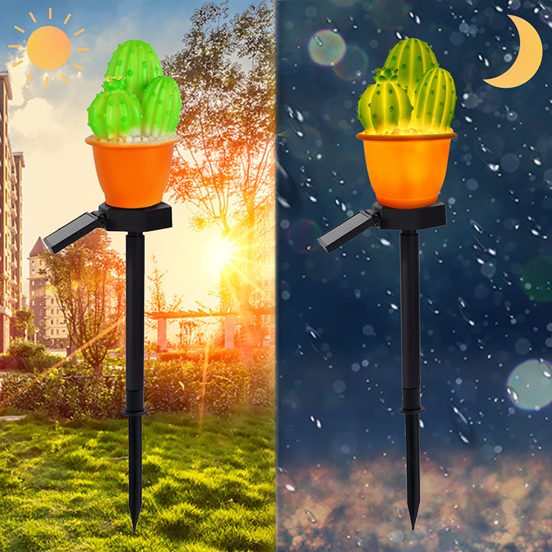 Milalit New Solar Decorative Green Cactus Plant Pot Lamp LED ABS Artificial 3 Heads Flowerpot Stake Light for Garden Lawn Pathway Porch Outdoor LED Warm Artificial Cactus Green Plant Lamp Weatherproof Garden Lawn Stake Light for Yard Park Festival