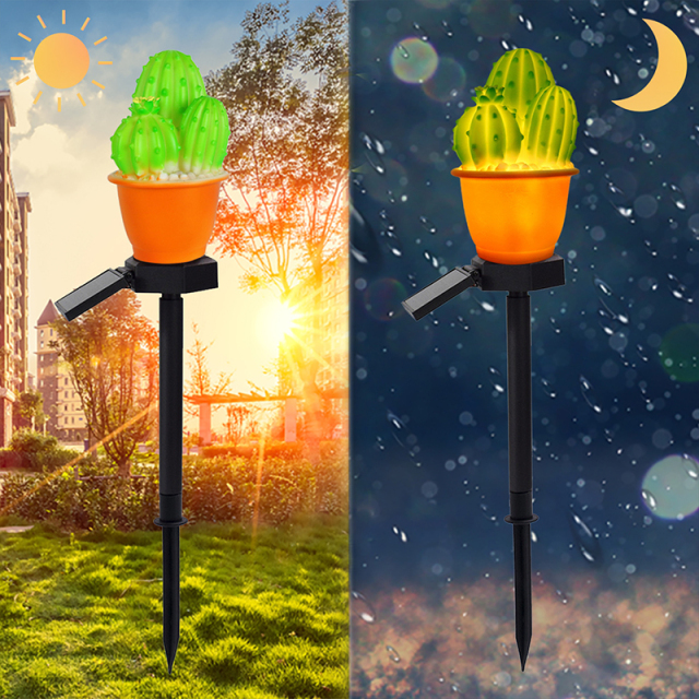 Milalit New Solar Decorative Green Cactus Plant Pot Lamp LED ABS Artificial 3 Heads Flowerpot Stake Light for Garden Lawn Pathway Porch Outdoor LED Warm Artificial Cactus Green Plant Lamp Weatherproof Garden Lawn Stake Light for Yard Park Festival