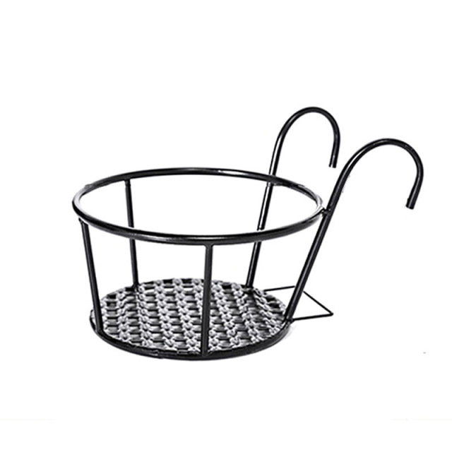Milalit Iron Metal Flower Pot Green Plant Basket Black Outdoor Indoor Hanging Rack Stand Holder for Balcony Garden Fence Decoration