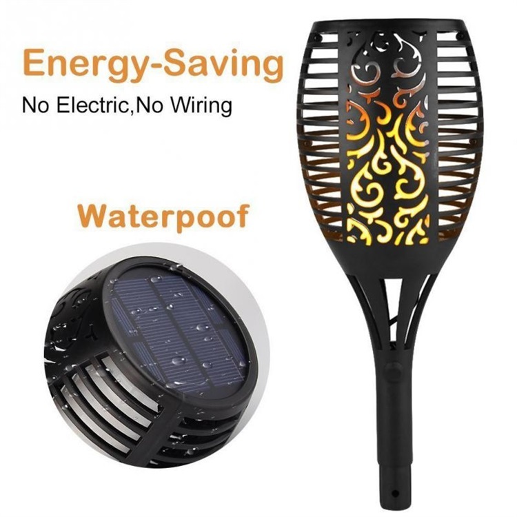 Milalit 96LED Solar Tiki Torches Flame Lights Dance Fire Mini Solar Powered Outdoor Garden Path Torch Stake Lamps Torch Light with Flickering Flame for Driveway Pathway Christmas Halloween Festival Decoration