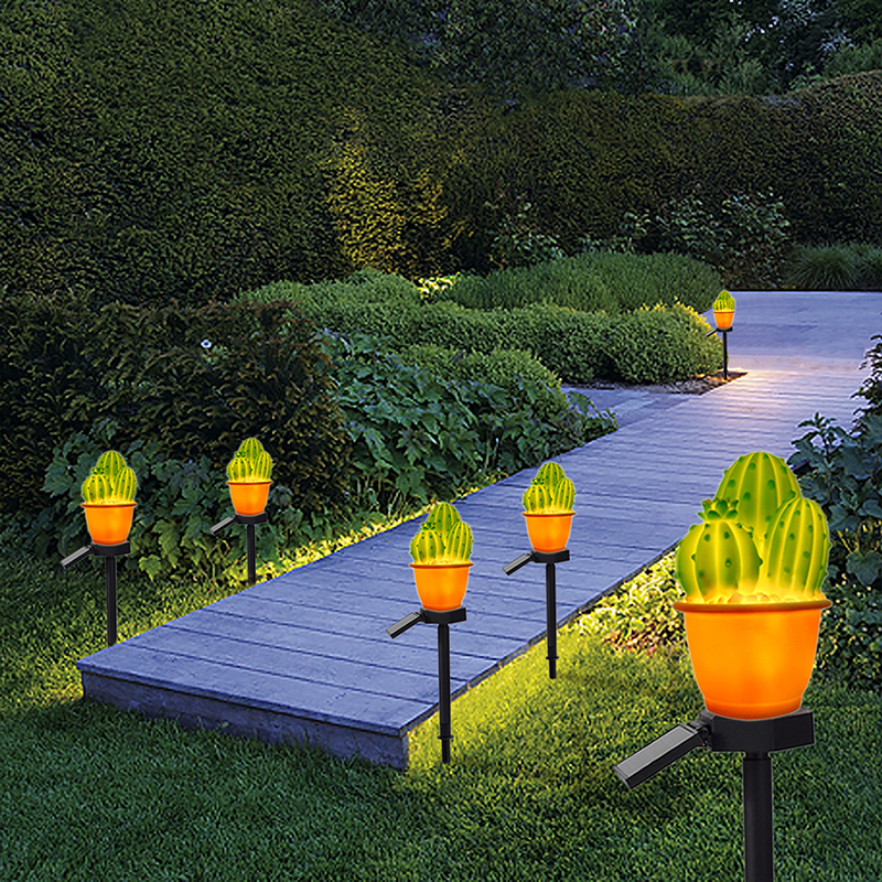 Milalit New Solar Decorative Green Cactus Plant Pot Lamp LED ABS Artificial 3 Heads Flowerpot Stake Light for Garden Lawn Pathway Porch Outdoor LED Warm Artificial Cactus Green Plant Lamp Weatherproof Garden Lawn Stake Light for Yard Park Festival