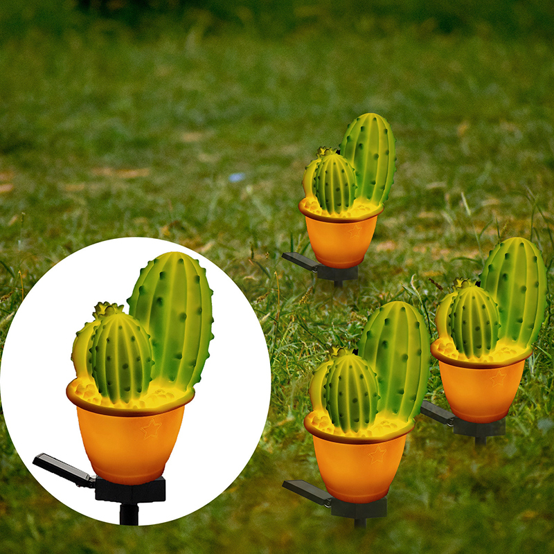 Milalit New Solar Decorative Green Cactus Plant Pot Lamp LED ABS Artificial 3 Heads Flowerpot Stake Light for Garden Lawn Pathway Porch Outdoor LED Warm Artificial Cactus Green Plant Lamp Weatherproof Garden Lawn Stake Light for Yard Park Festival