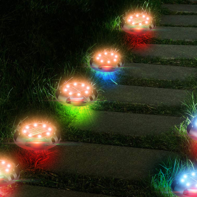 Milalit Upgrade Ground Solar Lights Outdoor Waterproof Dusk to Dawn 8LED 4pcs RGB Blue Lamps for Garden Yard Pathway Driveway Lawn Patio