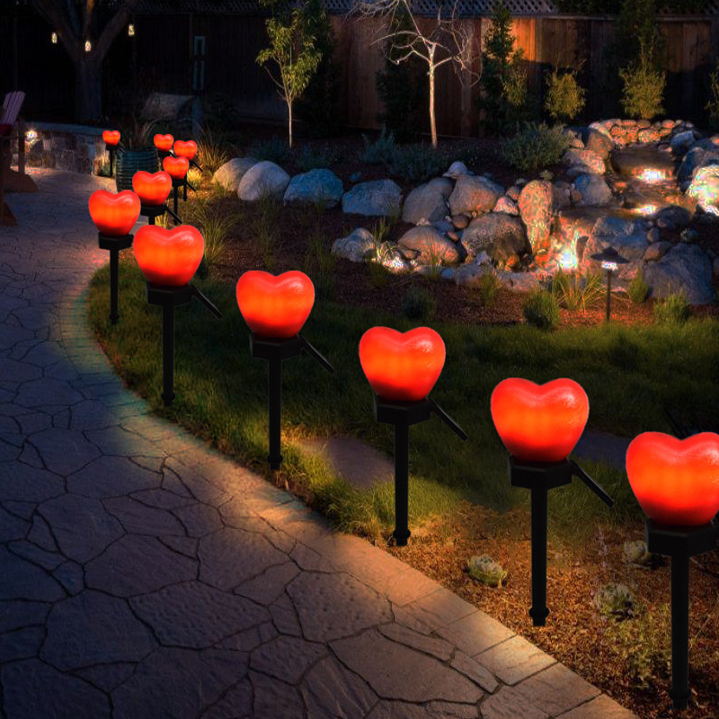 Milalit Solar Red Hearts Shape Lawn LED Light Pink Romantic Garden Lamp for Lovers Valentine's Day Proposal Wedding Yard Decoration