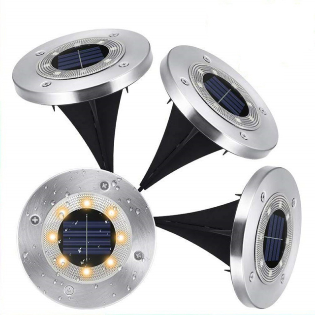 Milalit Solar Ground Lights Outdoor 8 LED SMD5050 Waterproof Stainless Steel Lawn Lights with Rippled Cover for Garden Yard Pathway Driveway Decoration