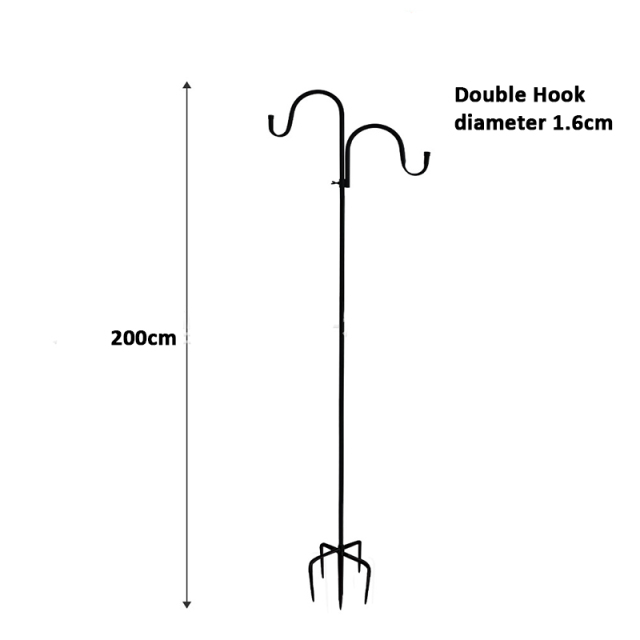 Milalit 2 Meters 79inch Shepherd Double Hook Metal Bird Feeder Pole with 5 Base Prongs Stand for Garden Lantern Wedding Decoration Shepherd Hook Iron Metal Heavy Duty Bird Feeder Pole with 5 Base Prongs Single Stand for Hanging Lantern Flowerpot