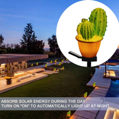 Milalit New Solar Decorative Green Cactus Plant Pot Lamp LED ABS Artificial 3 Heads Flowerpot Stake Light for Garden Lawn Pathway Porch Outdoor LED Warm Artificial Cactus Green Plant Lamp Weatherproof Garden Lawn Stake Light for Yard Park Festival