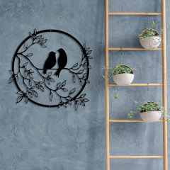 Milalit Metal Wall Round Craft Decor Art Bird on Tree Branch Silhouette for Living Wedding Room Bedroom Office Home Housewarming Party