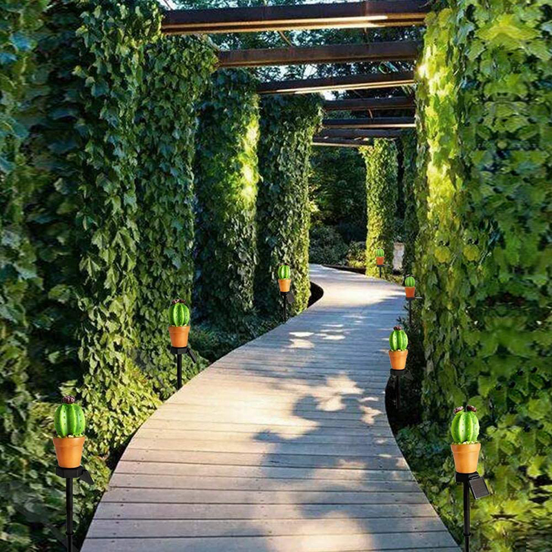 Milalit New Solar Decorative Green Cactus Plant Pot Lamp LED ABS Artificial 3 Heads Flowerpot Stake Light for Garden Lawn Pathway Porch Outdoor LED Warm Artificial Cactus Green Plant Lamp Weatherproof Garden Lawn Stake Light for Yard Park Festival