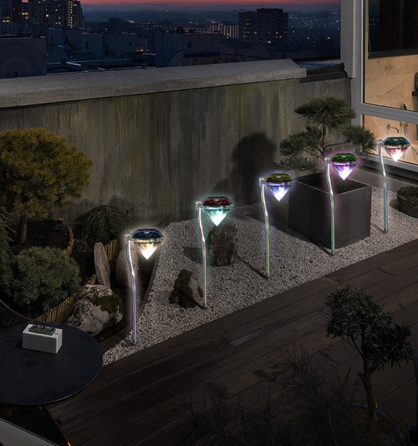 Milalit LED Outdoor Modern Landscape Light Pole Pathway Solar Powered Stainless Steel Diamond Shape Stake RGB Lamps for Yard Driveway Gate
