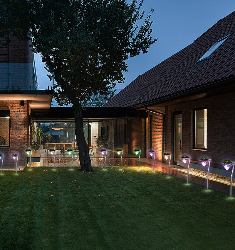 Milalit LED Outdoor Modern Landscape Light Pole Pathway Solar Powered Stainless Steel Diamond Shape Stake RGB Lamps for Yard Driveway Gate