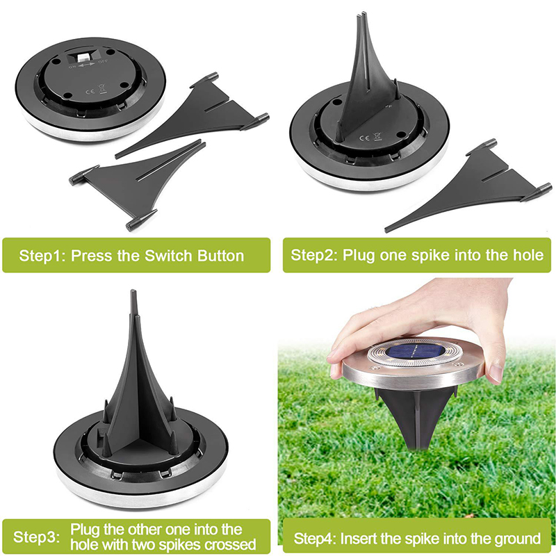 Milalit Solar Ground Lights Outdoor 8 LED SMD5050 Waterproof Stainless Steel Lawn Lights with Rippled Cover for Garden Yard Pathway Driveway Decoration