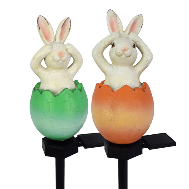 Milalit New Solar Cute Cartoon Rabbit Bunny Stake Light Green Orange Blue Eggshell Lawn Insert Lamps for Garden Yard Park Driveway