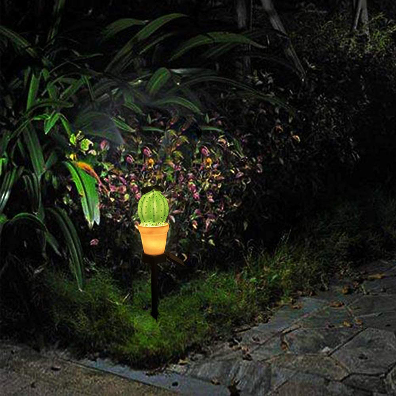 Milalit New Solar Decorative Green Cactus Plant Pot Lamp LED ABS Artificial 3 Heads Flowerpot Stake Light for Garden Lawn Pathway Porch Outdoor LED Warm Artificial Cactus Green Plant Lamp Weatherproof Garden Lawn Stake Light for Yard Park Festival
