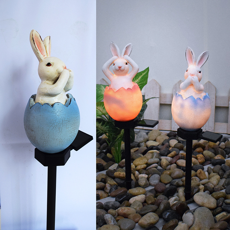 Milalit New Solar Cute Cartoon Rabbit Bunny Stake Light Green Orange Blue Eggshell Lawn Insert Lamps for Garden Yard Park Driveway