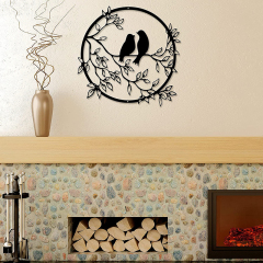 Milalit Metal Wall Round Craft Decor Art Bird on Tree Branch Silhouette for Living Wedding Room Bedroom Office Home Housewarming Party
