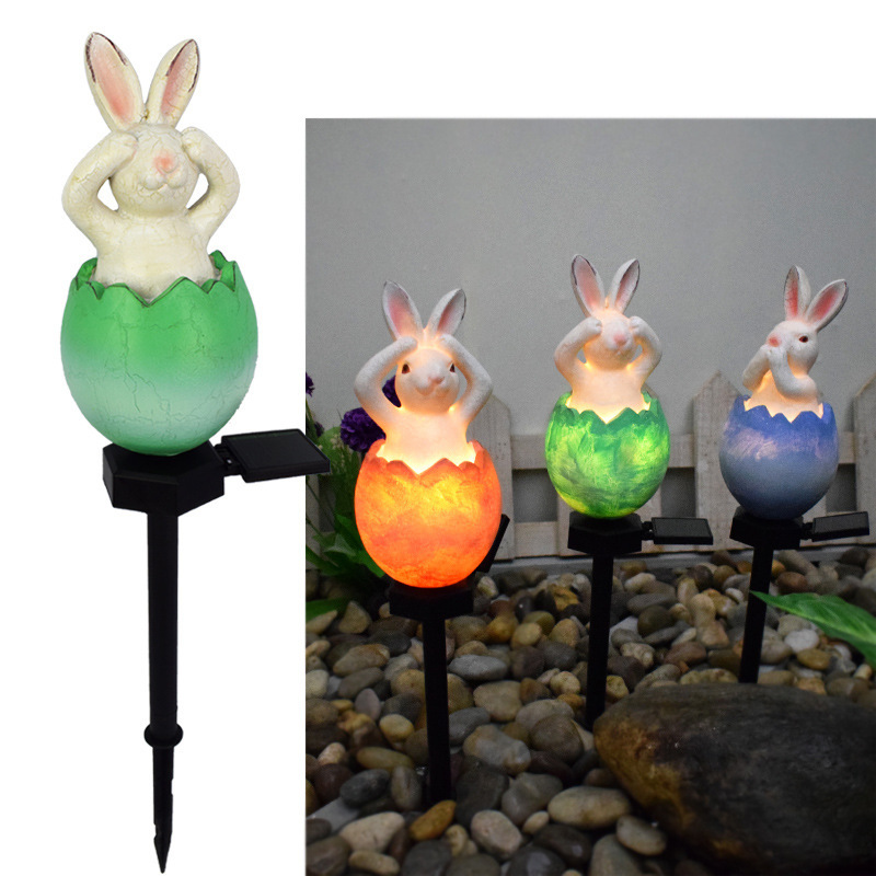 Milalit New Solar Cute Cartoon Rabbit Bunny Stake Light Green Orange Blue Eggshell Lawn Insert Lamps for Garden Yard Park Driveway