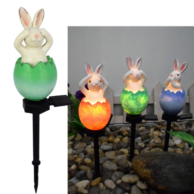 Milalit New Solar Cute Cartoon Rabbit Bunny Stake Light Green Orange Blue Eggshell Lawn Insert Lamps for Garden Yard Park Driveway