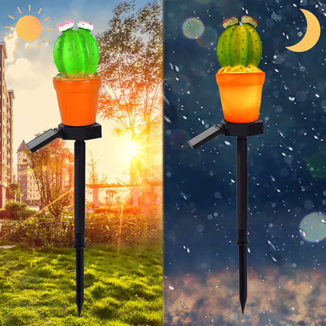 Milalit New Solar Decorative Green Cactus Plant Pot Lamp LED ABS Artificial 3 Heads Flowerpot Stake Light for Garden Lawn Pathway Porch Outdoor LED Warm Artificial Cactus Green Plant Lamp Weatherproof Garden Lawn Stake Light for Yard Park Festival