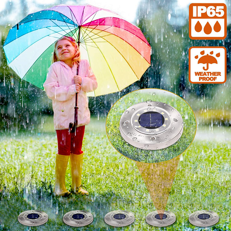 Milalit Solar Ground Lights Outdoor 8 LED SMD5050 Waterproof Stainless Steel Lawn Lights with Rippled Cover for Garden Yard Pathway Driveway Decoration