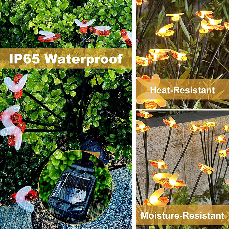 Milalit Solar Honeybee 6 Heads 8 Heads 10 Heads Swaying Bee Lights Waterproof Insects Grace Outdoor Warm White ABS Lamp for Outdoor Holiday Decoration