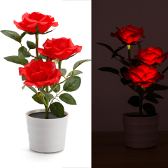 Milalit 3 LED Solar Powered Rose Flowerpot Light Waterproof Artificial Floral Decorative Lamps for Table Balcony Garden Yard Patio Decor Decorative Artificial Rose Light Flower Pot 3 LED Lamp for Holiday Festival Valentine Birthday Thanksgiving Party