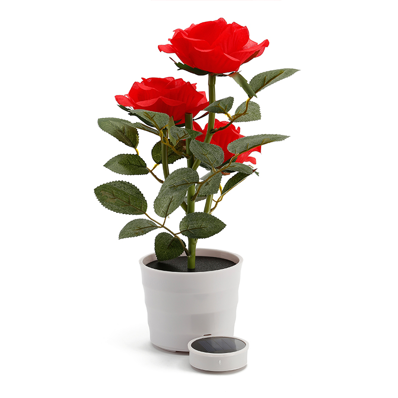 Milalit 3 LED Solar Powered Rose Flowerpot Light Waterproof Artificial Floral Decorative Lamps for Table Balcony Garden Yard Patio Decor Decorative Artificial Rose Light Flower Pot 3 LED Lamp for Holiday Festival Valentine Birthday Thanksgiving Party