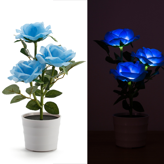 Milalit 3 LED Solar Powered Rose Flowerpot Light Waterproof Artificial Floral Decorative Lamps for Table Balcony Garden Yard Patio Decor Decorative Artificial Rose Light Flower Pot 3 LED Lamp for Holiday Festival Valentine Birthday Thanksgiving Party