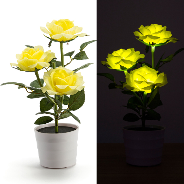 Milalit 3 LED Solar Powered Rose Flowerpot Light Waterproof Artificial Floral Decorative Lamps for Table Balcony Garden Yard Patio Decor Decorative Artificial Rose Light Flower Pot 3 LED Lamp for Holiday Festival Valentine Birthday Thanksgiving Party