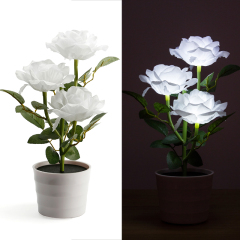 Milalit 3 LED Solar Powered Rose Flowerpot Light Waterproof Artificial Floral Decorative Lamps for Table Balcony Garden Yard Patio Decor Decorative Artificial Rose Light Flower Pot 3 LED Lamp for Holiday Festival Valentine Birthday Thanksgiving Party