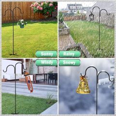Milalit 2 Meters 79inch Shepherd Double Hook Metal Bird Feeder Pole with 5 Base Prongs Stand for Garden Lantern Wedding Decoration Shepherd Hook Iron Metal Heavy Duty Bird Feeder Pole with 5 Base Prongs Single Stand for Hanging Lantern Flowerpot