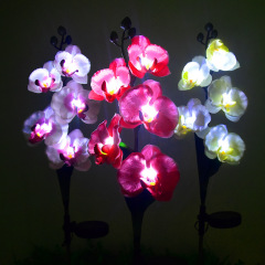 Milalit Natural Solar Artificial Phalaenopsis Flower Light Stainless Butterfly Orchid Fabric Stake Lawn Lamp for Garden Villa Decor Wireless Butterfly Orchid LED Lamp Pink Purple White Yellow Flower Branches Floral Stem Stake Light for Park Yard