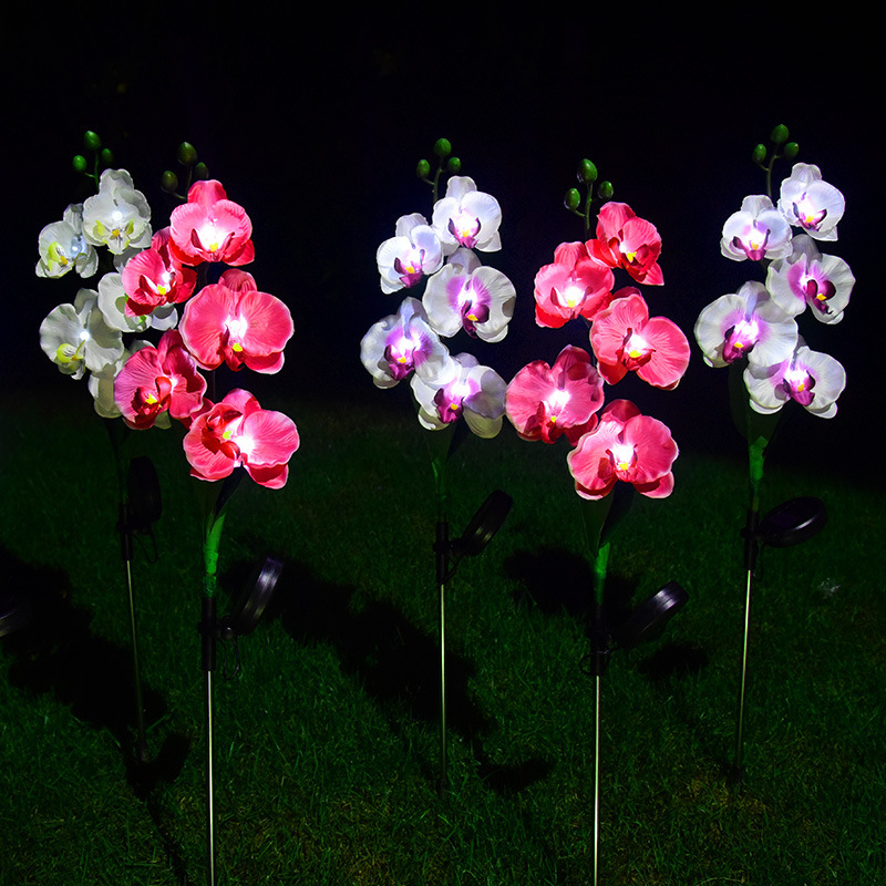 Milalit Natural Solar Artificial Phalaenopsis Flower Light Stainless Butterfly Orchid Fabric Stake Lawn Lamp for Garden Villa Decor Wireless Butterfly Orchid LED Lamp Pink Purple White Yellow Flower Branches Floral Stem Stake Light for Park Yard