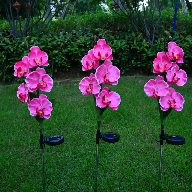 Milalit Natural Solar Artificial Phalaenopsis Flower Light Stainless Butterfly Orchid Fabric Stake Lawn Lamp for Garden Villa Decor Wireless Butterfly Orchid LED Lamp Pink Purple White Yellow Flower Branches Floral Stem Stake Light for Park Yard