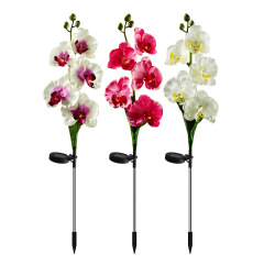 Milalit Natural Solar Artificial Phalaenopsis Flower Light Stainless Butterfly Orchid Fabric Stake Lawn Lamp for Garden Villa Decor Wireless Butterfly Orchid LED Lamp Pink Purple White Yellow Flower Branches Floral Stem Stake Light for Park Yard