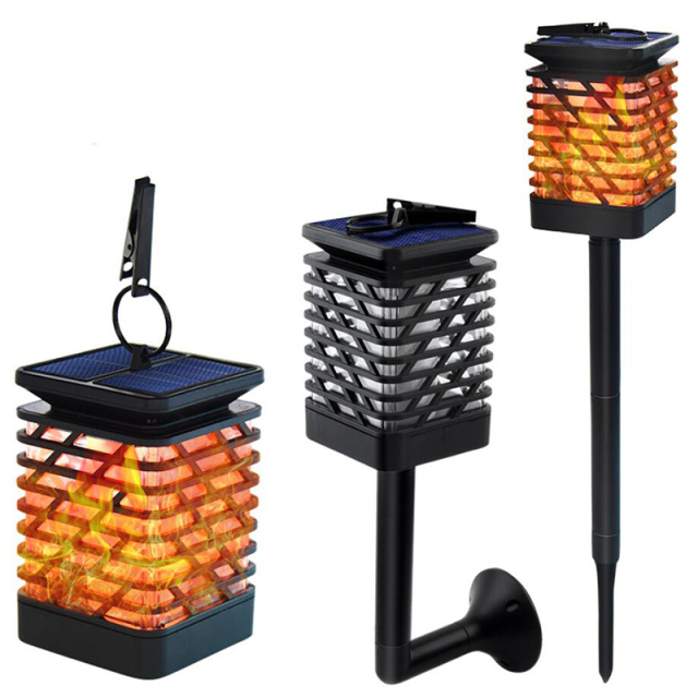 Milalit Modern Outdoor Lighting Waterproof Flickering Flames Torches Lights Solar Powered Hanging Lantern with Clips Lawn Wall Mount for Christmas Halloween Festival Holiday Decoration
