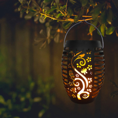 Milalit New Hollow Pattern Solar Tiki Flame Torch Light 14LED Wall Mounted Hook Hanging Ground Insert Flickering Dance Fire Table Lamps Dance Fire Wall Mounted Flame Stake Lamp Garden Torch Light with Ground Base Hanging Lawn Insert Accessories