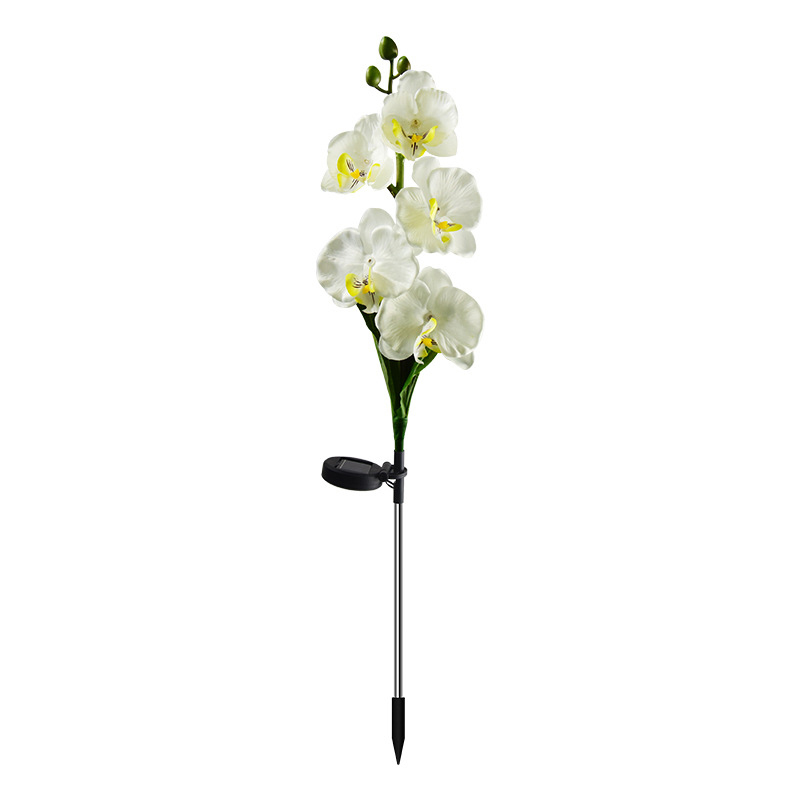 Milalit Natural Solar Artificial Phalaenopsis Flower Light Stainless Butterfly Orchid Fabric Stake Lawn Lamp for Garden Villa Decor Wireless Butterfly Orchid LED Lamp Pink Purple White Yellow Flower Branches Floral Stem Stake Light for Park Yard