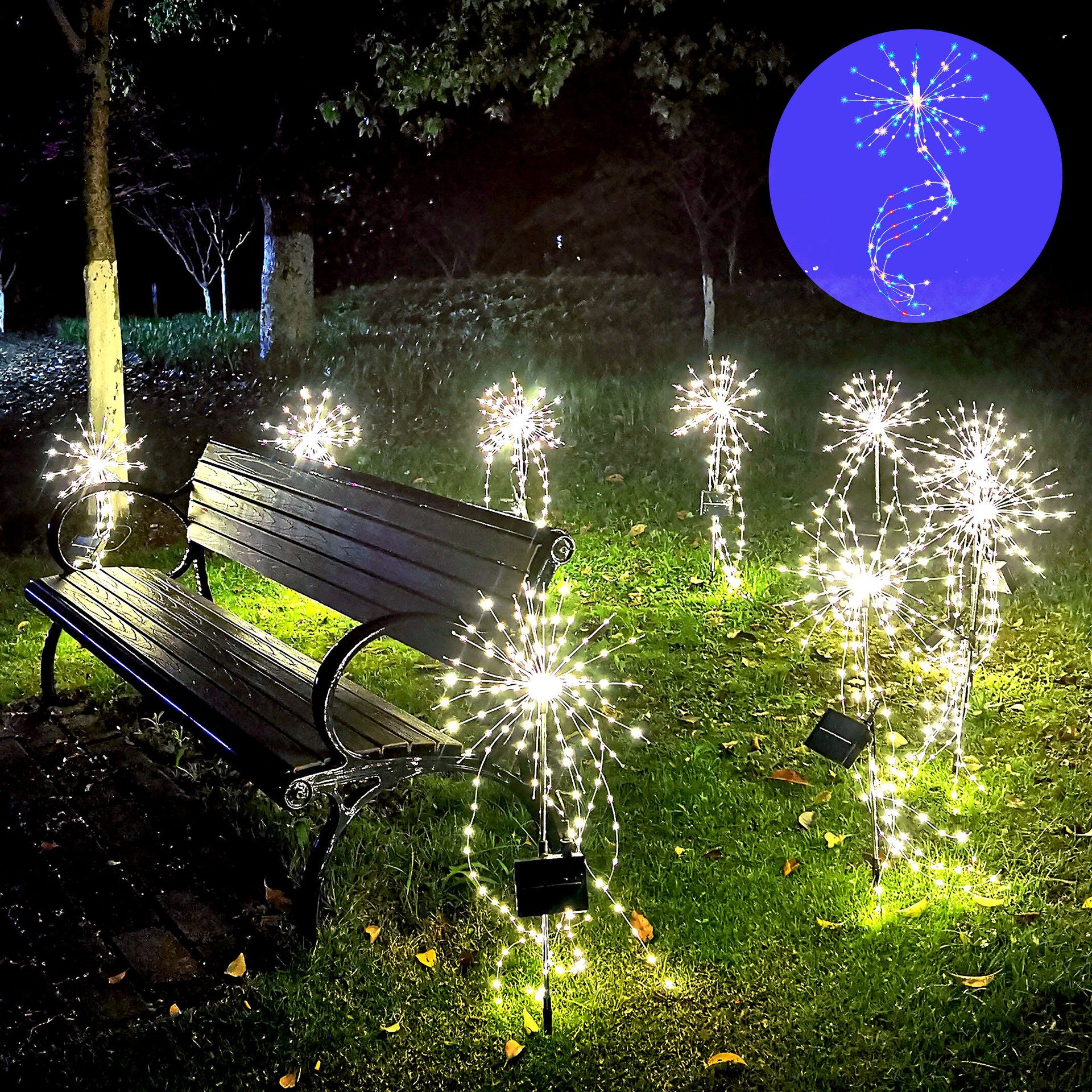 Milalit Solar LED Firework Lights Starburst Lawn Ground Insert Rechargeable 1200mAH Battery Decorative Lamps with Remote Controller for Christmas Halloween Thanksgiving Wedding Party