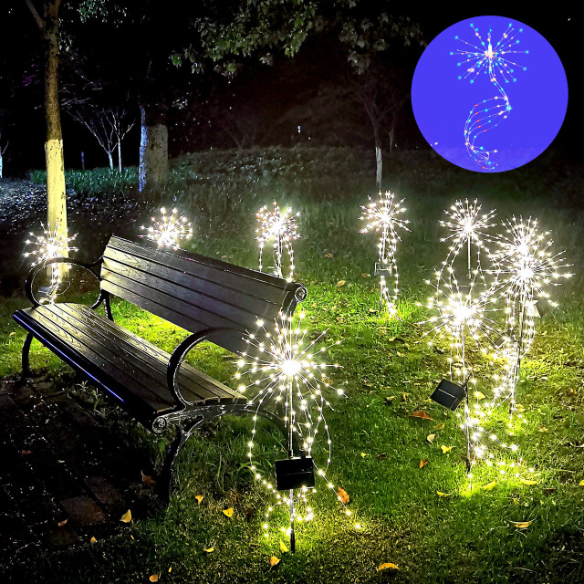 Milalit Solar LED Firework Lights Starburst Lawn Ground Insert Rechargeable 1200mAH Battery Decorative Lamps with Remote Controller for Christmas Halloween Thanksgiving Wedding Party